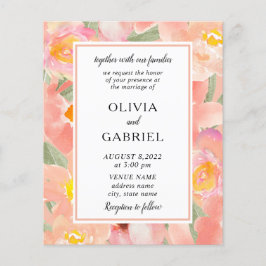 ガーデンピンクの水色モダン花シック結婚ズ チラシ