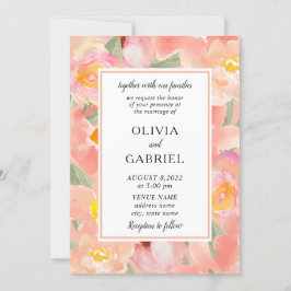 ガーデンピンクの水色モダン花シック結婚ズ 招待状