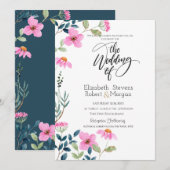 ガーデンピンクの花の結婚式招待状 招待状 (正面/裏面)