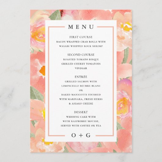 ガーデンピンクの花。ラグジュアリー結婚シック メニュー (正面)