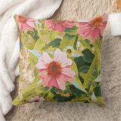 ガーデンピンクコンフォローズグリーン葉オリジナルアート クッション (ブランケット)