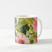 ガーデンピンクコンフォローズグリーン葉オリジナルアート コーヒーマグカップ (正面右)