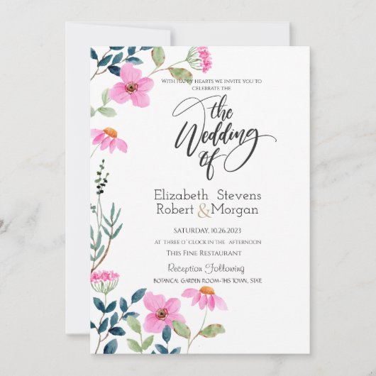 ガーデンピンクフラワーズ結婚式招待状 招待状 (正面)