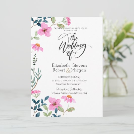 ガーデンピンクフラワーズ結婚式招待状 招待状 (スタンド正面)