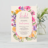 ガーデンピンクフローラ水色スクリプトブライダルシャワー 招待状 (スタンド正面)