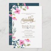 ガーデンピンク結婚の花 招待状 (正面/裏面)