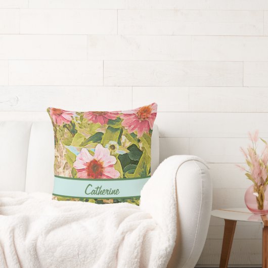 ガーデンピンク葉コンフォール名パーソナライズされた クッション (ソファ)
