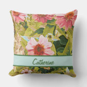 ガーデンピンク葉コンフォール名パーソナライズされた クッション (正面)