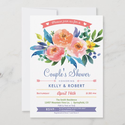 ガーデンピーニーズカップルのシャワー招待状 招待状 (正面)