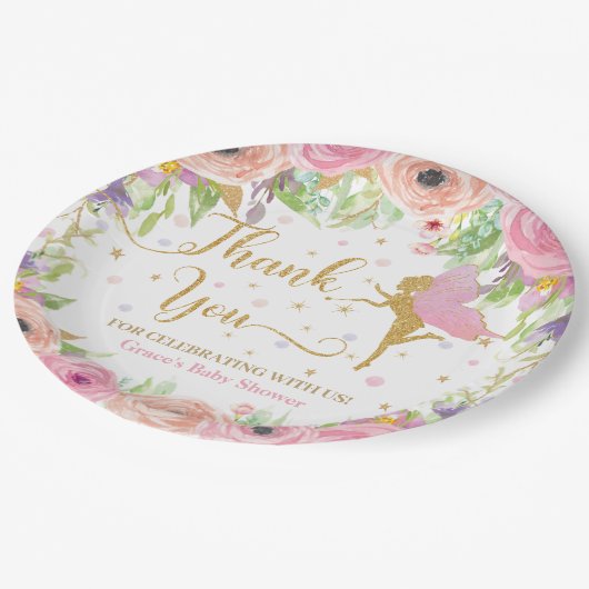 ガーデンフお洒落ェアリーフローラベビーシャワー誕生日 ペーパープレート (アングル)