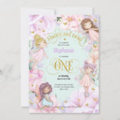 ガーデンフェアリーをテーマにした女の子1歳の誕生日招待状 招待状 (正面)