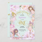 ガーデンフェアリーをテーマにした女の子1歳の誕生日招待状 招待状 (正面/裏面)
