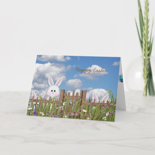 ガーデンフェンス付きイースターバンニー シーズンカード (正面)