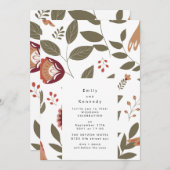 ガーデンフォーク花模様アートバーズボタニカル結婚ズ 招待状 (正面/裏面)