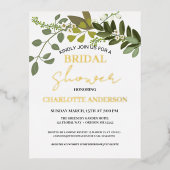 ガーデンフォージングリーネリーつる植物ブライダルシャワー金ゴールド 箔招待状ポストカード (正面)