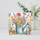 ガーデンフラワーとじょうろの水彩画 カード (スタンド正面)