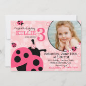 ガーデンフラワーとレディバグの誕生日招待状 招待状 (正面)