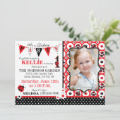 ガーデンフラワーとレディバグの誕生日招待状 招待状 (スタンド正面)