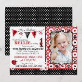 ガーデンフラワーとレディバグの誕生日招待状 招待状 (正面/裏面)