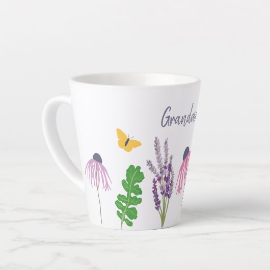 ガーデンフラワーアンドバタフライ祖母誕生日 カフェラテマグ (左アングル)