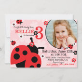 ガーデンフラワーアンドレディーバグ誕生日招待状 招待状 (正面)