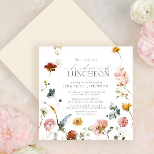 ガーデンフラワーウォーターカラーブリデスメイドランチョン 招待状
