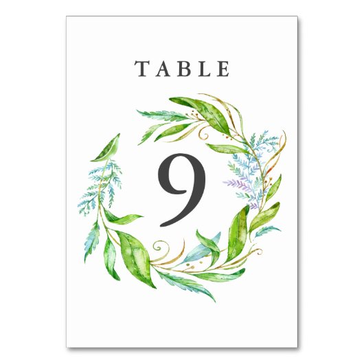 ガーデンフラワーウォーターカラーリース結婚ズカード テーブルナンバー (正面)
