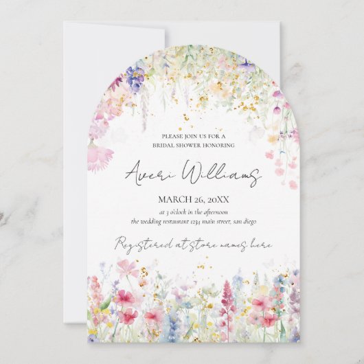 ガーデンフラワーウォーターモダンカラーボホブライダルシャワー 招待状 (正面)