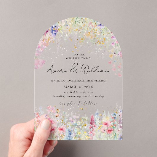 ガーデンフラワーウォーターモダンカラーボホ結婚ズ アクリル招待状 (インサイチュ (ポータブル))