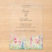 ガーデンフラワーウォーターモダンカラーボホ結婚ズ アクリル招待状 (正面)