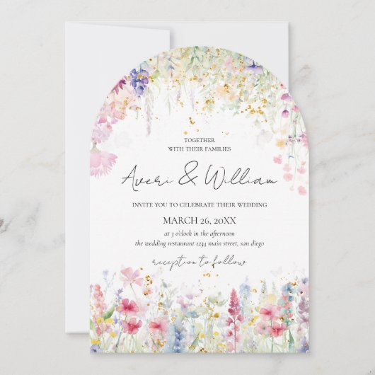 ガーデンフラワーウォーターモダンカラーボホ結婚ズ 招待状 (正面)