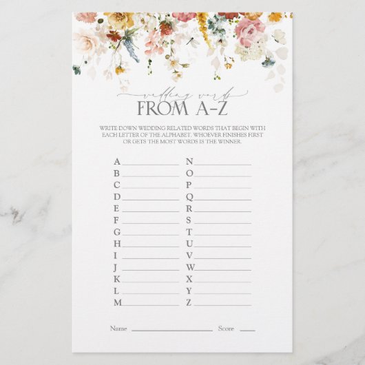 ガーデンフラワーズウォーターカラーブライダルシャワーゲーム (正面)