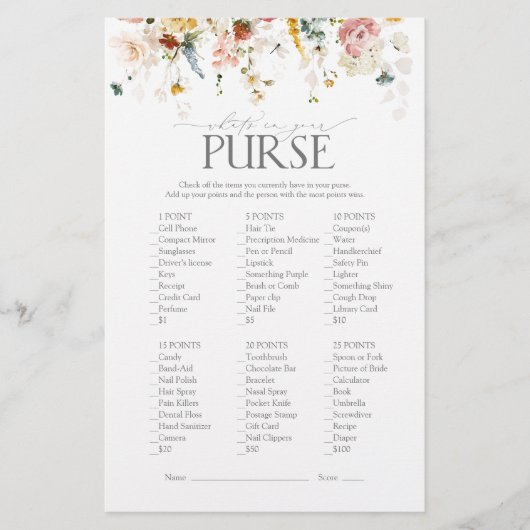 ガーデンフラワーズウォーターカラーブライダルシャワーゲーム (正面)