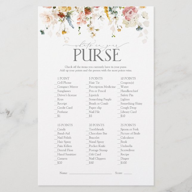 ガーデンフラワーズウォーターカラーブライダルシャワーゲーム (正面)