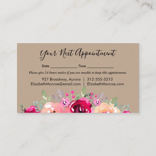 ガーデンフラワーズ美容師サロンメイクアップクラフト 予約カード (裏面)