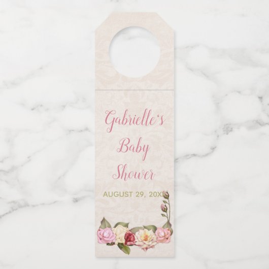 ガーデンフラワーベッドバラピンクアイボリーベビーシャワー ボトルネックタグ (裏面)