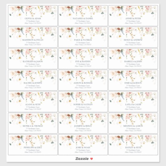 ガーデンフラワー ウォーターカラー ゲスト住所ラベル シール (シート)