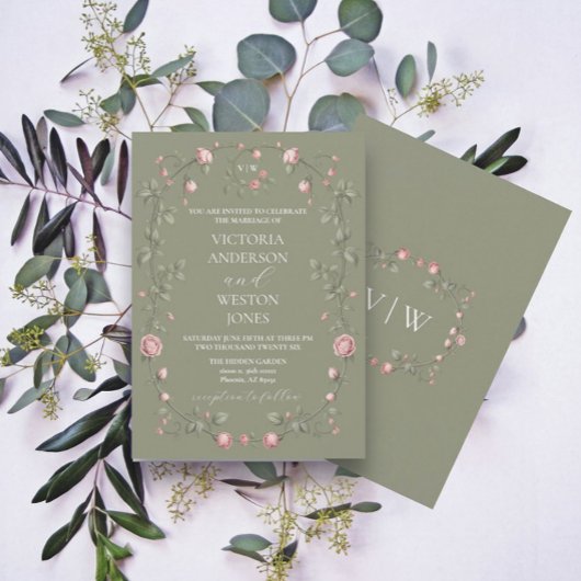 ガーデンフランスのセージグリーン結婚式招待状 シーズンカード