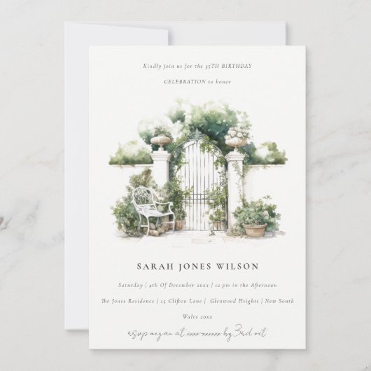ガーデンフランスのランドスケープ水彩写真誕生日 招待状 (正面)