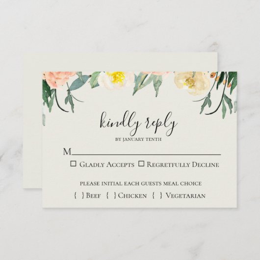 ガーデンフローラウェディングRSVPカード 出欠カード (正面/裏面)