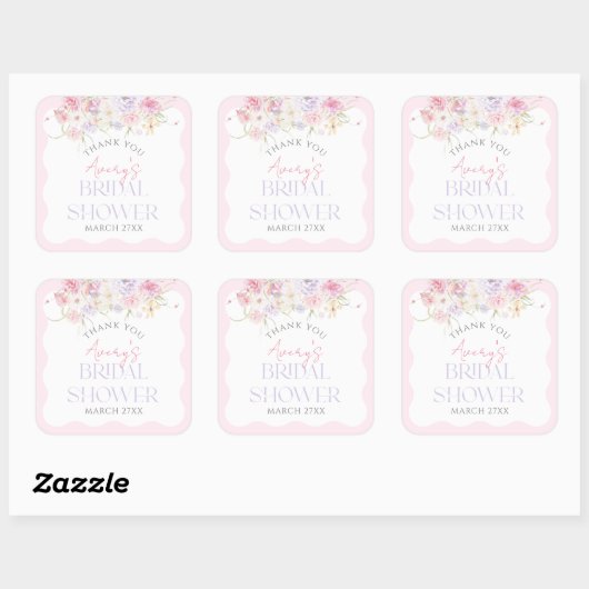 ガーデンフローラウェーブワイルドフラワーモダンブライダルシャワー スクエアシール (シート)