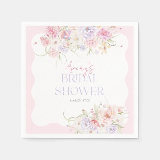 ガーデンフローラウェーブワイルドフラワーモダンブライダルシャワー スタンダードカクテルナプキン (正面)
