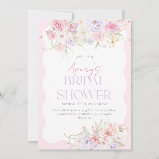 ガーデンフローラウェーブワイルドフラワーモダンブライダルシャワー 招待状 (正面)