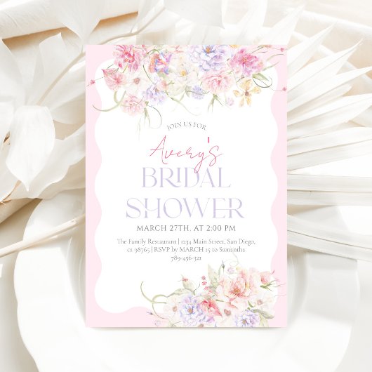 ガーデンフローラウェーブワイルドフラワーモダンブライダルシャワー 招待状