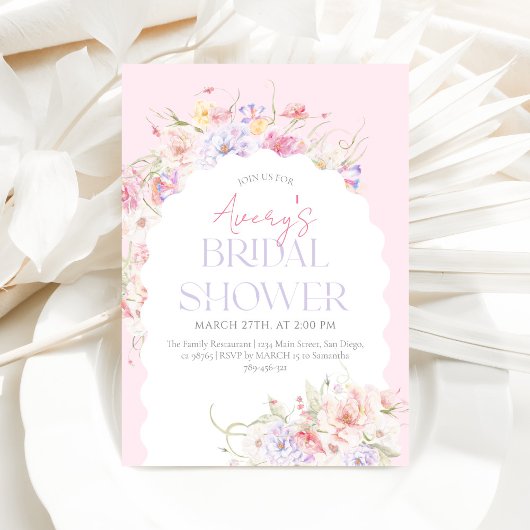 ガーデンフローラウェーブワイルドフラワーモダンブライダルシャワー 招待状