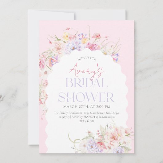 ガーデンフローラウェーブワイルドフラワーモダンブライダルシャワー 招待状 (正面)