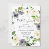 ガーデンフローラネイビー&ホワイトリースブライダルシャワー 招待状 (正面)