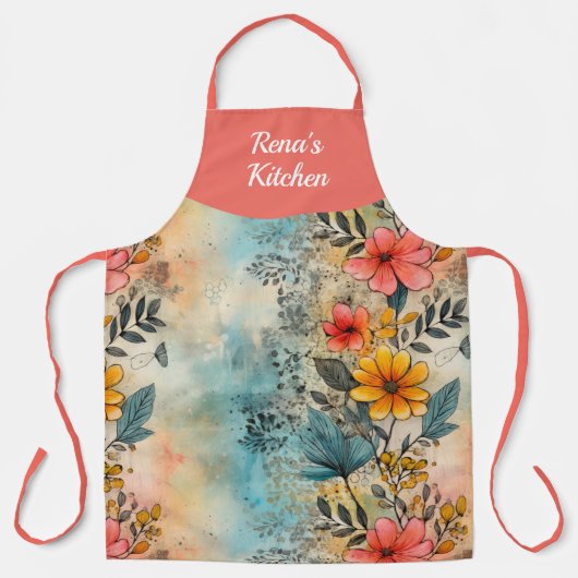 ガーデンフローラパーソナライズされたオールオーバープリント エプロン (正面)