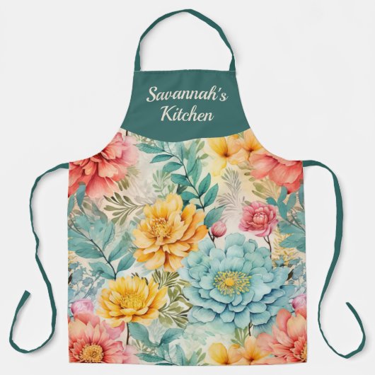 ガーデンフローラパーソナライズされたオールオーバープリント エプロン (正面)