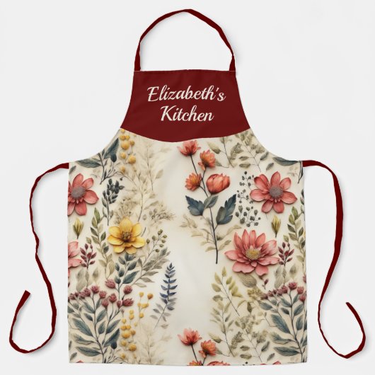 ガーデンフローラパーソナライズされたオールオーバープリント エプロン (正面)